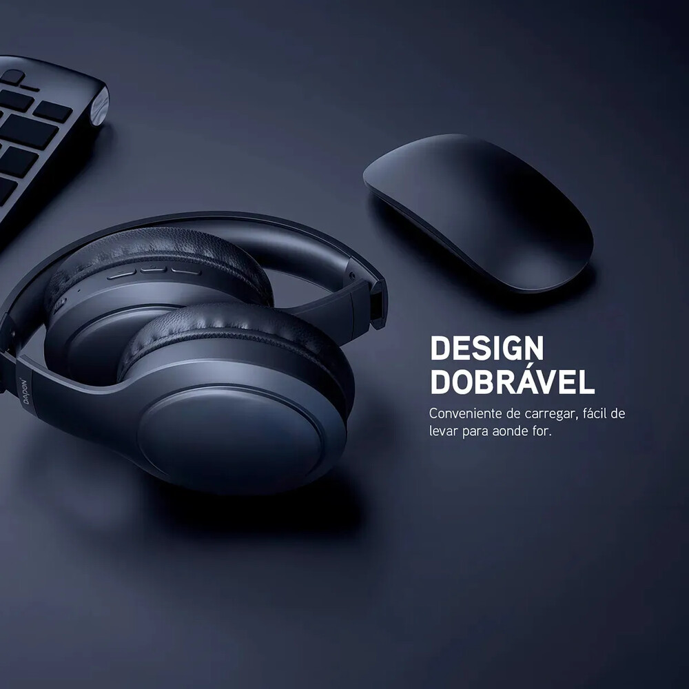 Fone De Ouvido Headphone Dapon H02D Bluetooth 5.1 Over-ear 22h Preto