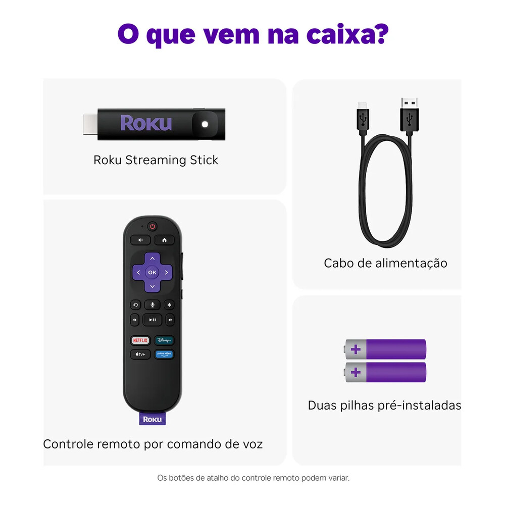 Roku Streaming Stick 2025 Para Tv Hd/fhd Controle Por Voz Preto De Voz 3ª geração 3840BR