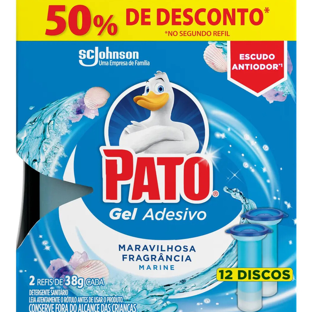Desodorizador de Vaso Sanitario Pato Gel Adesivo 2 Refis Marine 12 Discos