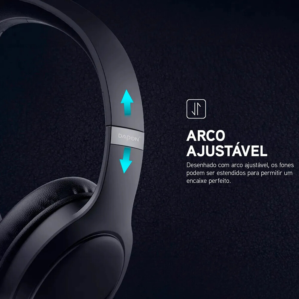 Fone De Ouvido Headphone Dapon H02D Bluetooth 5.1 Over-ear 22h Preto