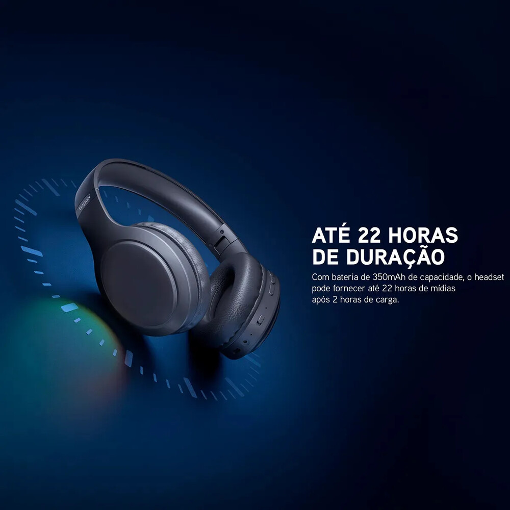 Fone De Ouvido Headphone Dapon H02D Bluetooth 5.1 Over-ear 22h Preto