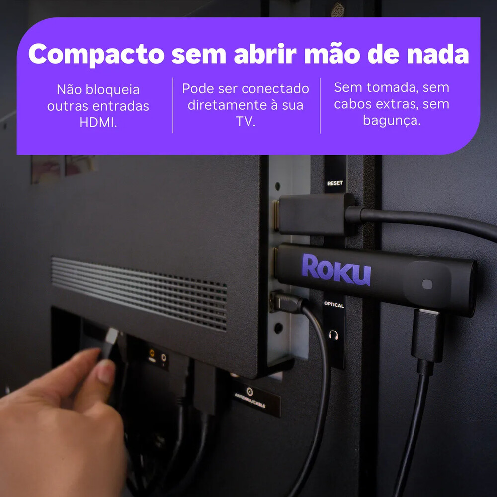 Roku Streaming Stick 2025 Para Tv Hd/fhd Controle Por Voz Preto De Voz 3ª geração 3840BR