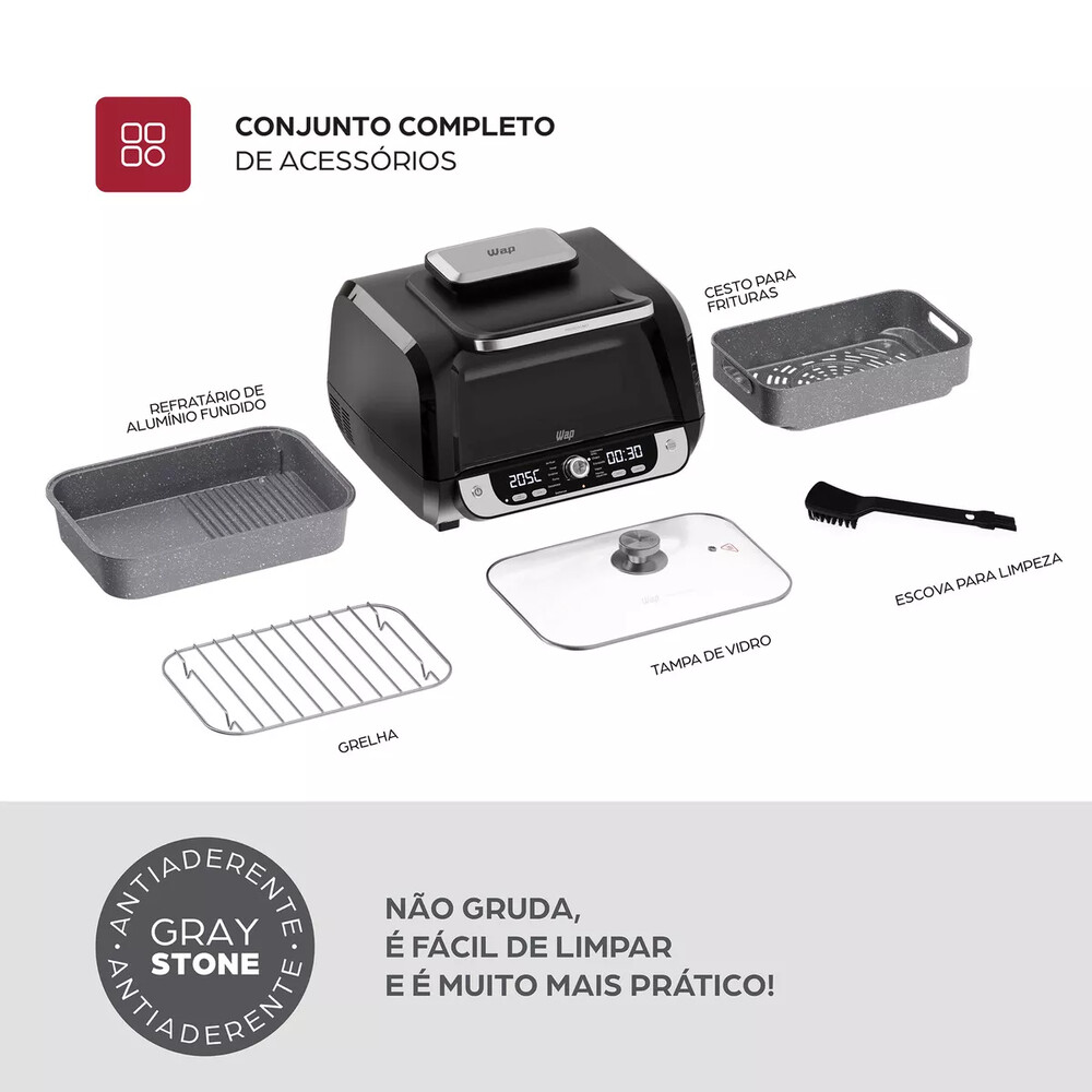 Fritadeira Elétrica Air Fryer WAP Barbecue com Painel Digital e 12 Funções 220V
